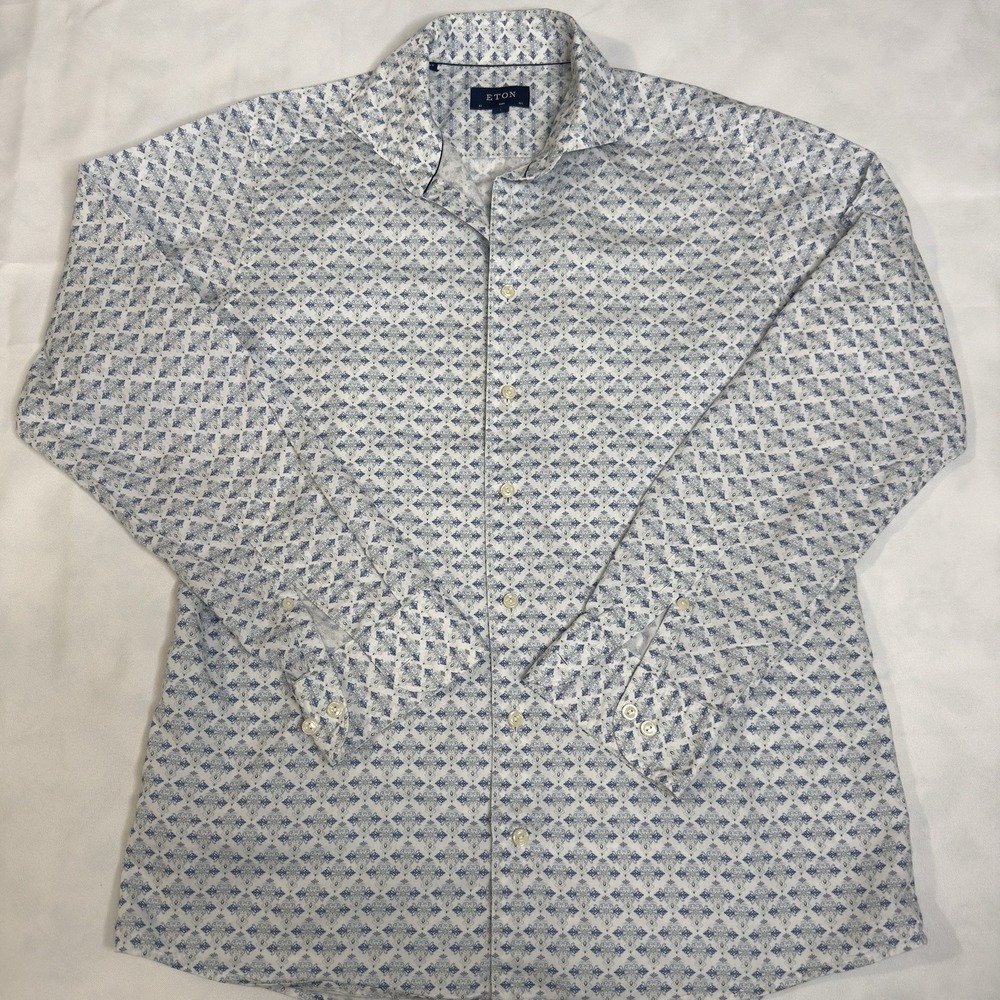 Eton M Contemporary Slim Dress Shirt 42-16.5 Button Up Soft Lightweight Floral